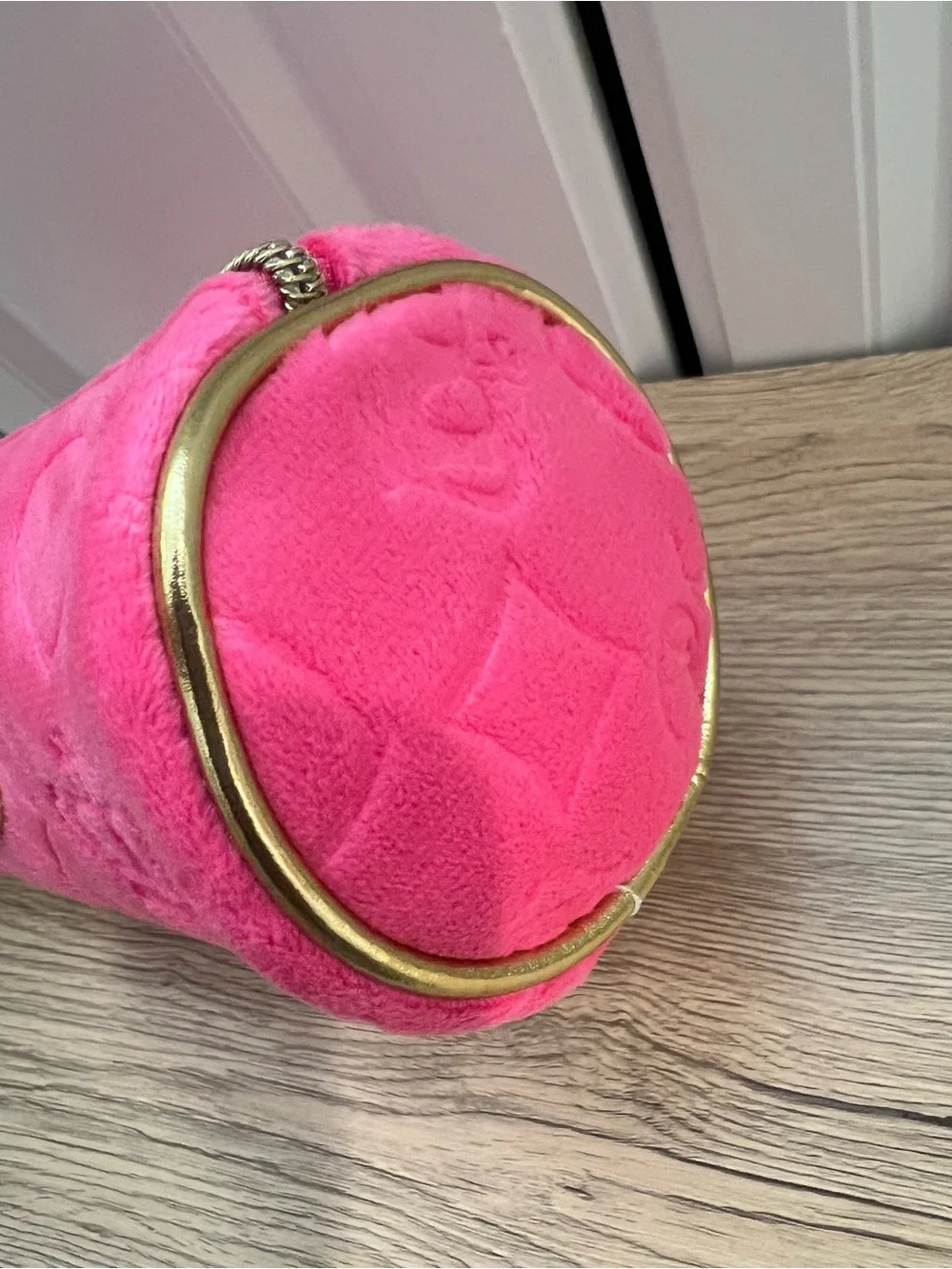 Juicy Couture hot pink velour barrel cosmetic bag